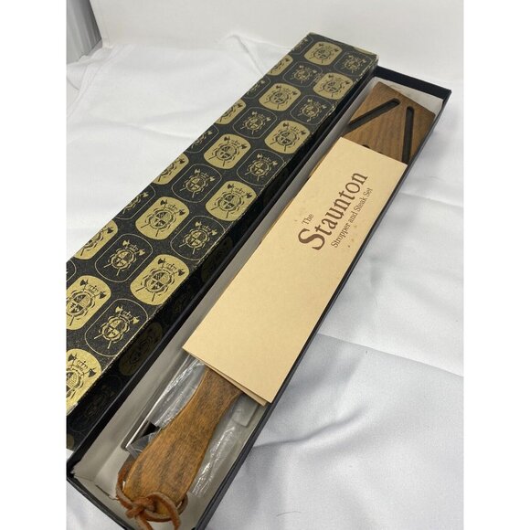 Vintage Staunton 6 Pc Steak Knife Set With Oak & Leather Stropper New - Picture 10 of 10